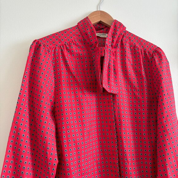 Alfred Dunner Vintage Long Sleeve Front Button Blouse Red Women’s Size 14 - Picture 3 of 8